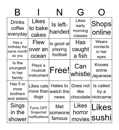 Get to Know You BINGO Card