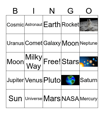 School Age Space Bingo Card