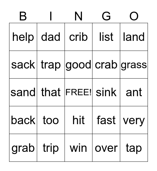 Spelling Bingo Card