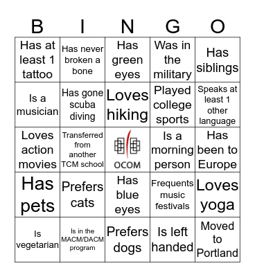 OCOMmunity Bingo Card
