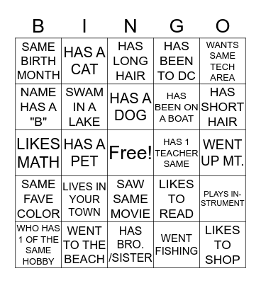 Find Someone Who.... Bingo Card