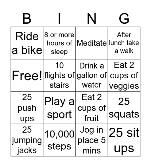 Wellness BINGO Card