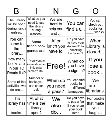 LIBRARY ORIENTATION Bingo Card