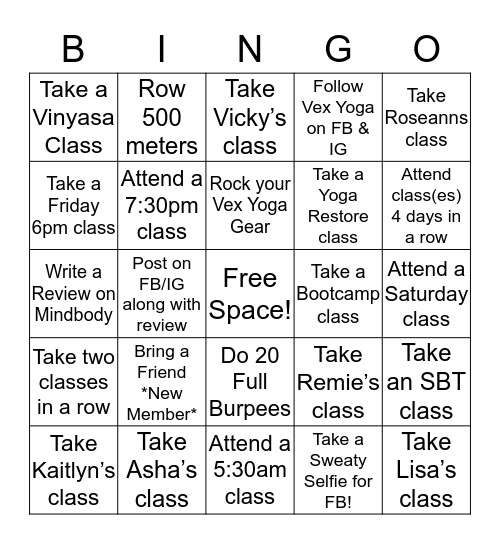 Vex Bingo Card