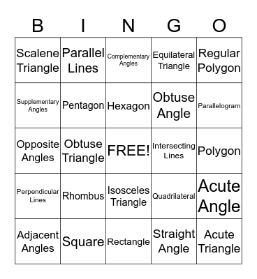 GEOMETRY BINGO Card