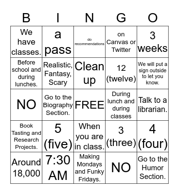 LIBRARY ORIENTATION Bingo Card