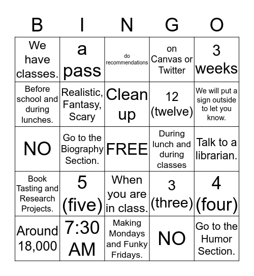 LIBRARY ORIENTATION Bingo Card