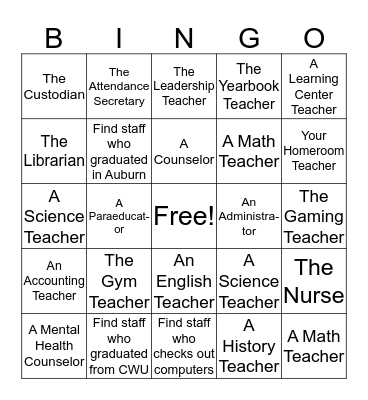 WAHS Bingo Card