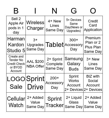 Sprint Bingo Items Not Combinable Bingo Card