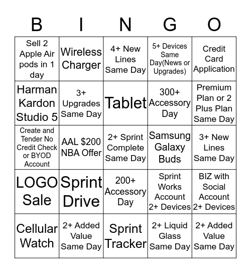 Sprint Bingo Items Not Combinable Bingo Card