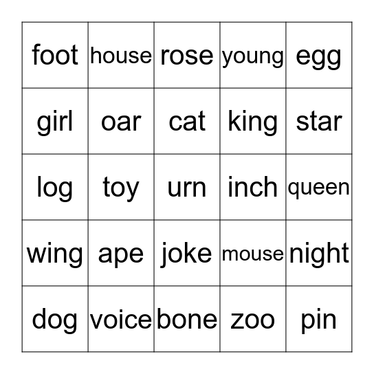 Words Bingo Card