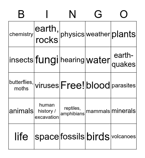 Super Scientist Bingo Card