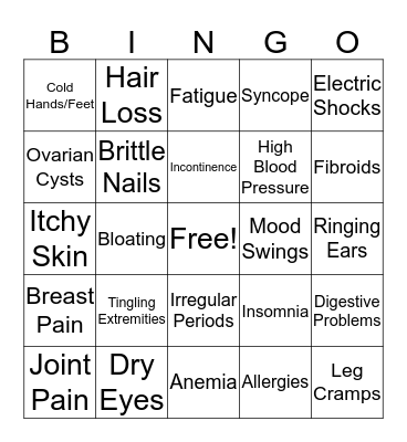 Perimenopause Bingo Card