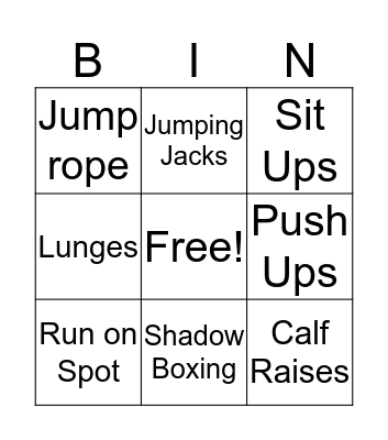 Fitness Bingo Fun Bingo Card
