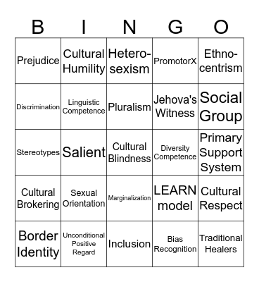 Cultural Competency Bingo Card
