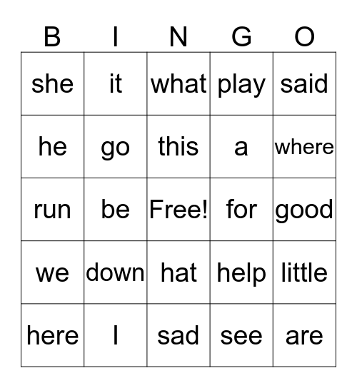 Q1 Sight Words/Phonics Bingo Card