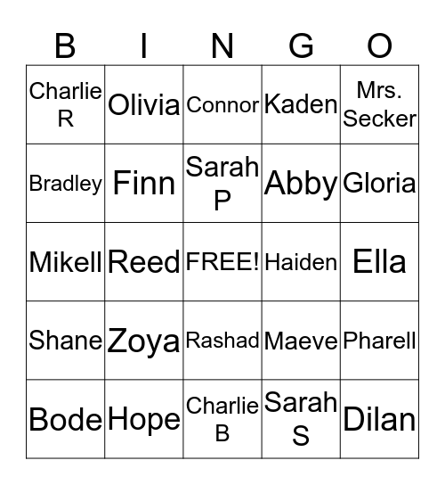 Whitemarsh 2nd Grade Bingo Card