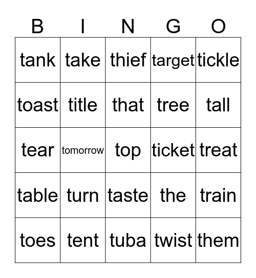 T words Bingo Card