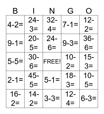 Division Facts 1-6 Bingo Card