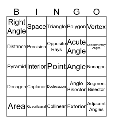 Geometry Chapter 1 Vocabulary Bingo Card