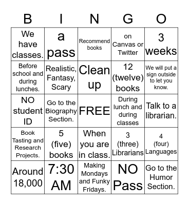 LIBRARY ORIENTATION Bingo Card