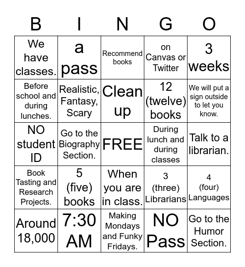 LIBRARY ORIENTATION Bingo Card