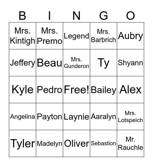 Classmate Bingo Card