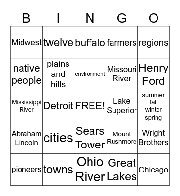 Midwest Region Bingo Card