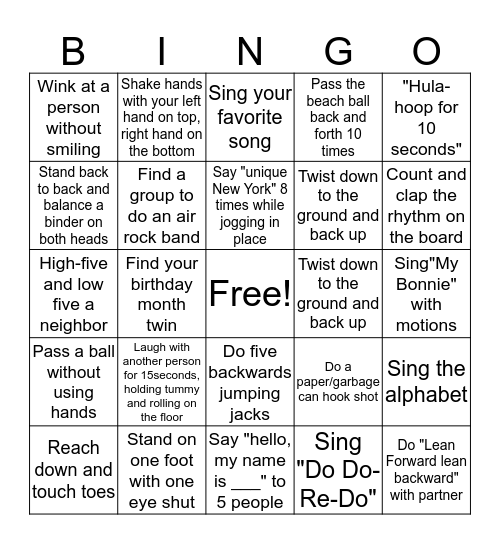 Choir Bingo Card