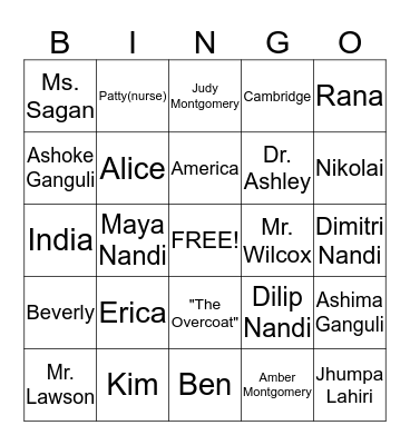 The Namesake Bingo Card