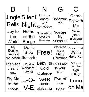 Musical Bingo Card