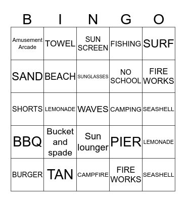 Summer Bingo Card