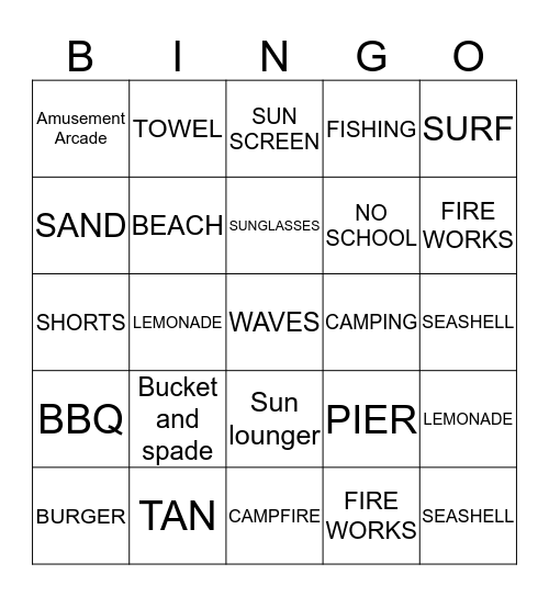 Summer Bingo Card