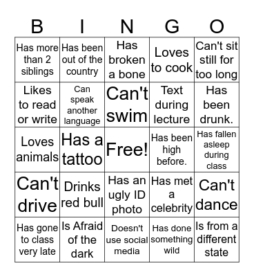 Find someone who.. Bingo Card