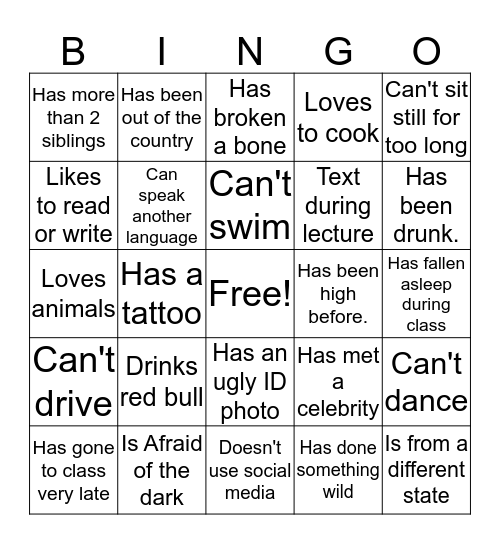 Find someone who.. Bingo Card