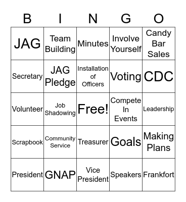 JAG Career Association Bingo Card