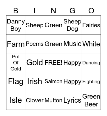 St. Patrick's Day Bingo Card