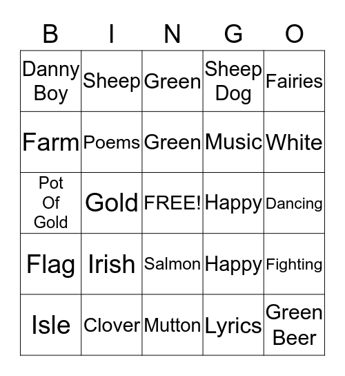 St. Patrick's Day Bingo Card