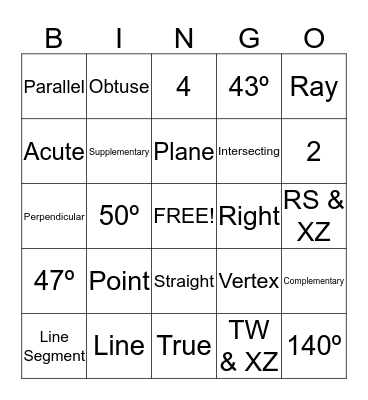 Geometry Bingo Card