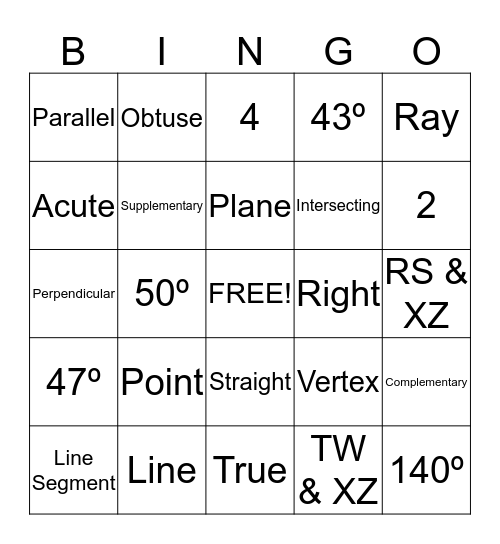 Geometry Bingo Card