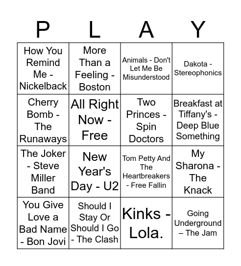 CLASSIC ROCK Bingo Card