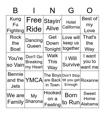 70's Bingo Card
