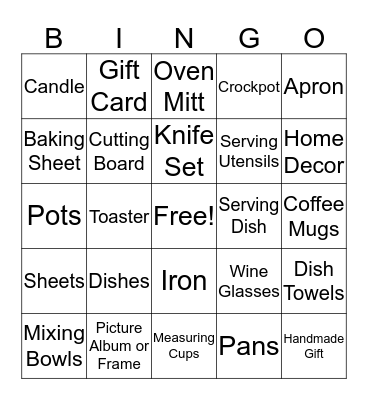 Bridal Shower Bingo Card