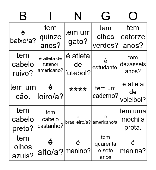 Vamos conhecer a nova turma! Quem...? Bingo Card