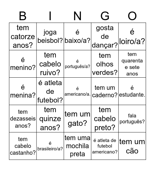 Vamos conhecer a nova turma! Quem...? Bingo Card