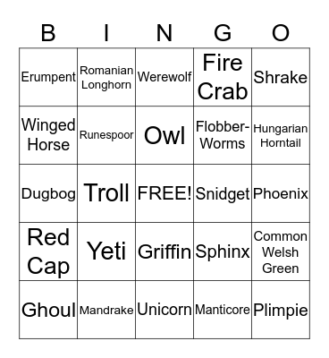 Harry Potter - Care of Magical Creatures Bingo Card