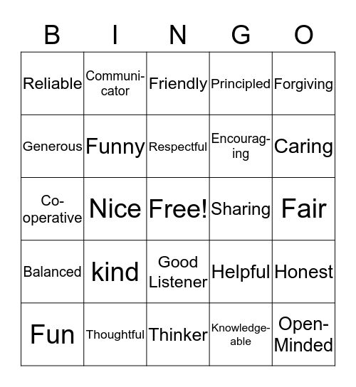Friendship Bingo Card