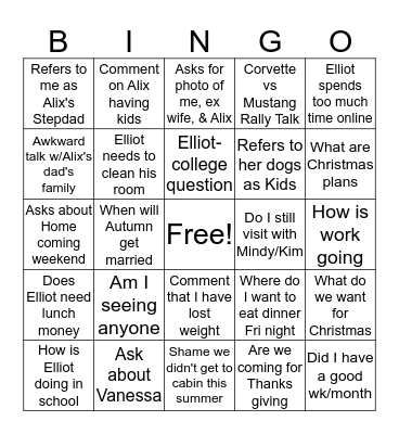 Carol Bingo: Wedding Edition Bingo Card