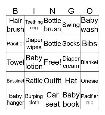 Baby To Be Bingo Card