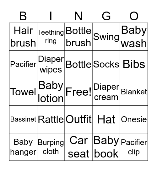 Baby To Be Bingo Card